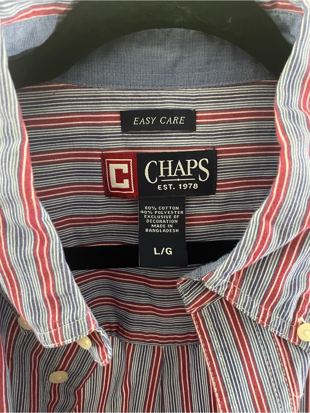 Chaps Men’s Striped Button-Down Shirt - Blue & Red - Picture 2 of 3